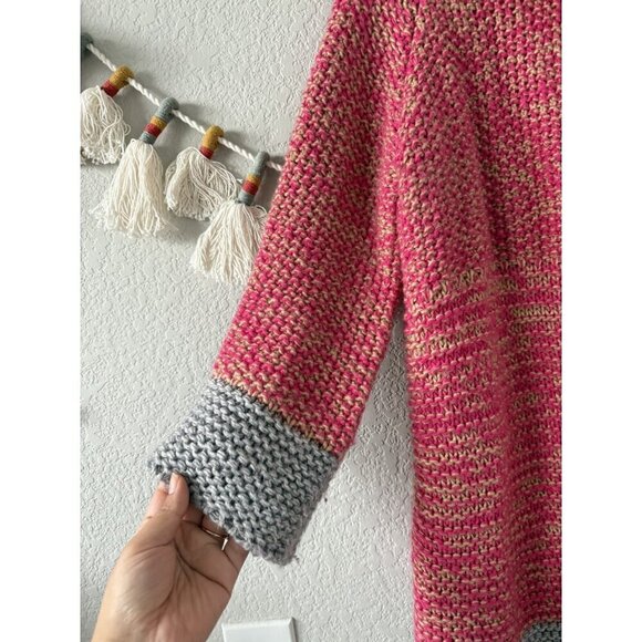 Sundance Selina Wool Blend Crochet Knit Open Font Longline Cardigan Pink Preppy - Picture 3 of 10